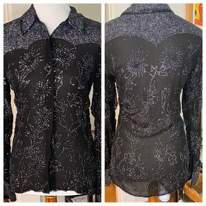Western-Vibe Sequin Silk Shirt